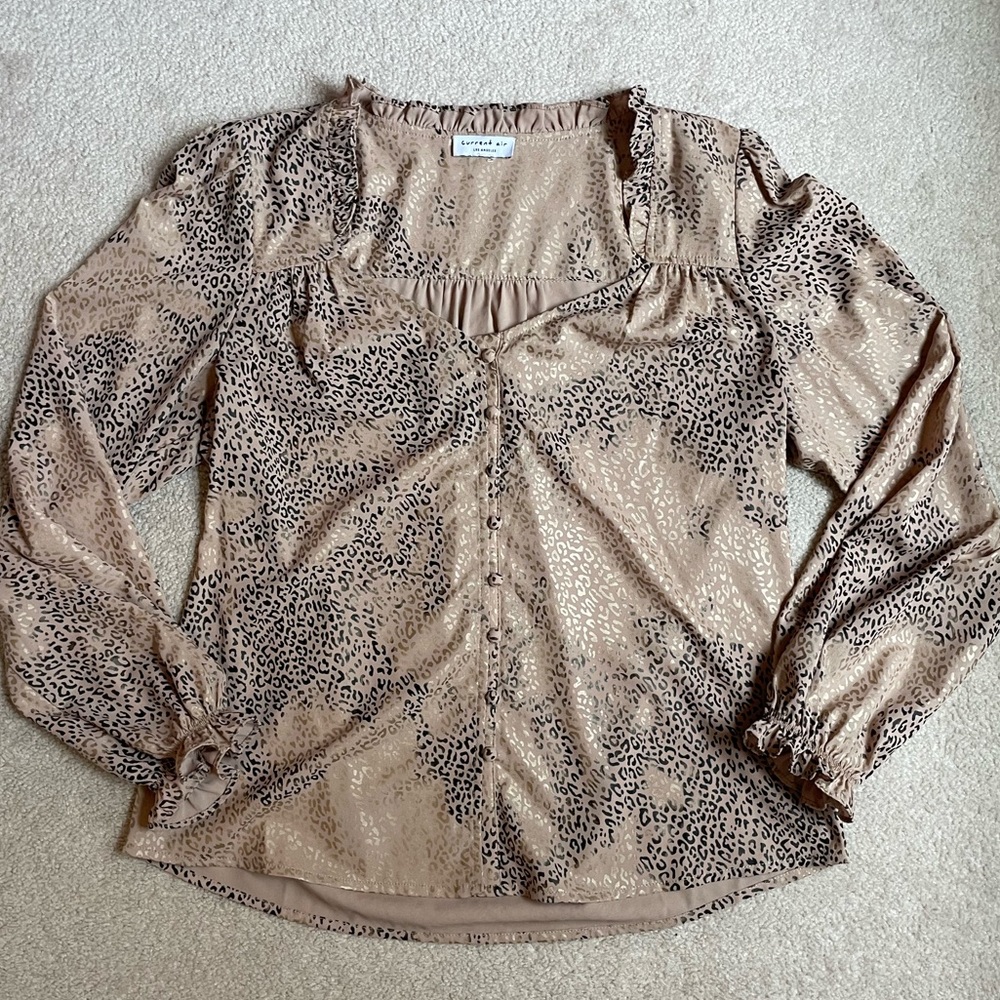 Tan Leopard Print Button Down Blouse - image 2